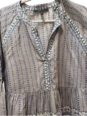 BCBGMaxAzria Gray Tunic with Blue and Teal Embroidery